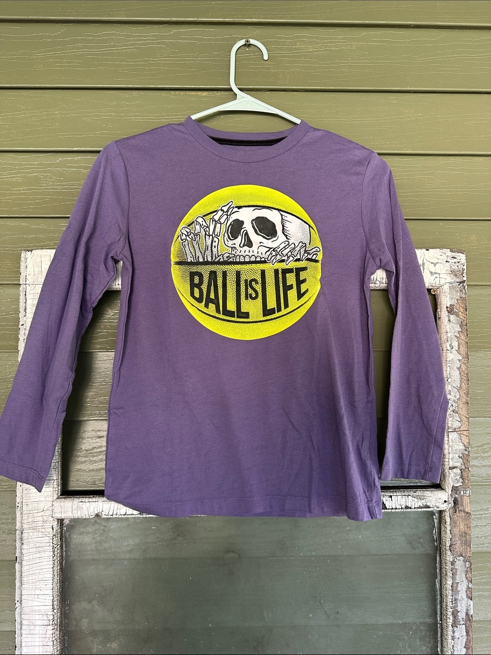 Old Navy Purple Long-Sleeve‎ Tee with Yellow Graphic